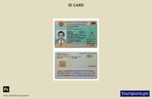 plantilla de identificación de Mozambique lista para imprimir